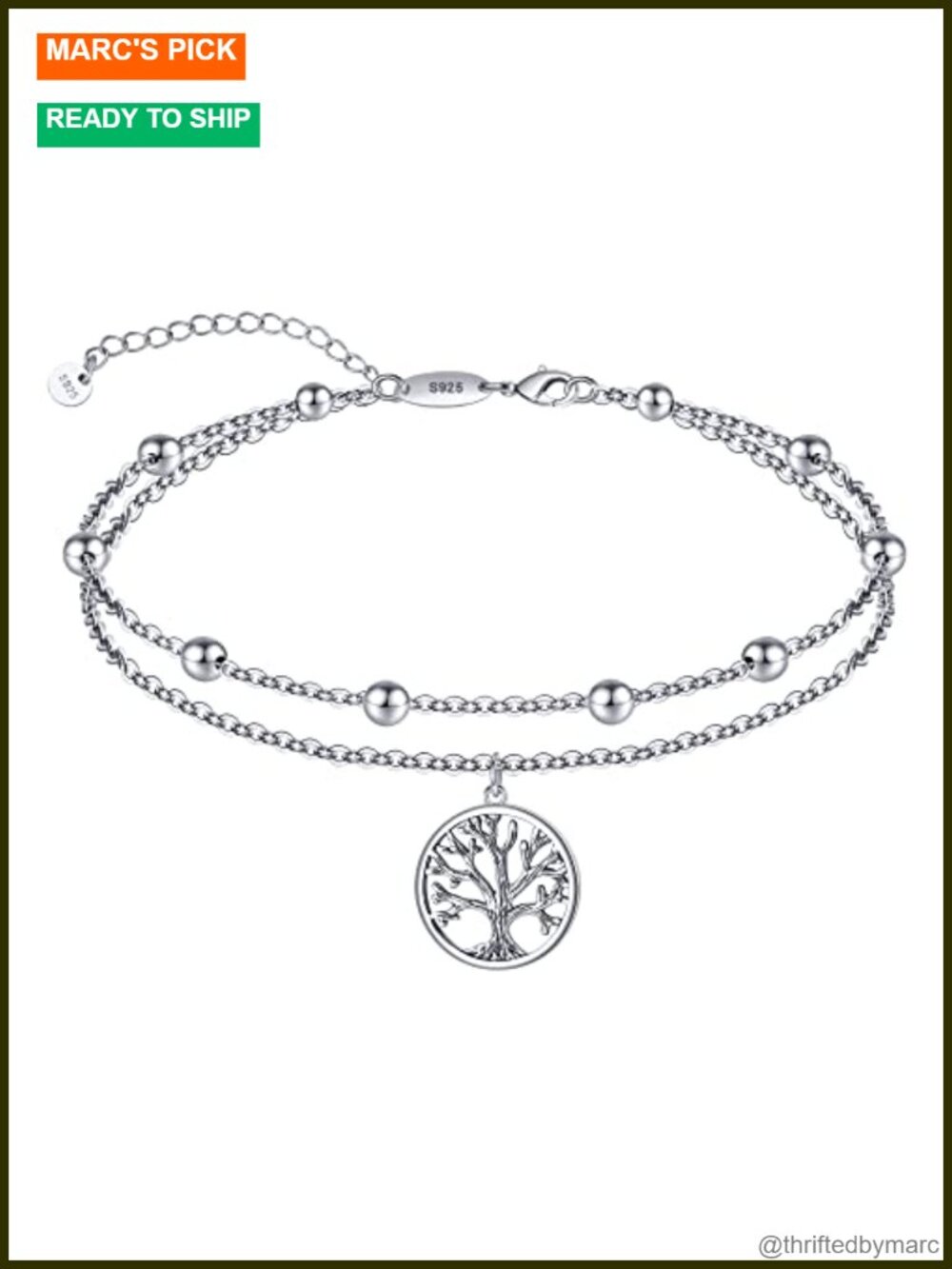 925 Sterling Silver Layered Anklet Bracelet Adjustable Beach Jewelry